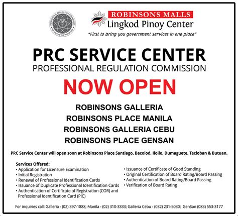 prc robinsons galleria contact number.